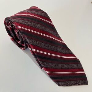 Vintage Pronto Uomo Platinum Silk Tie | Red Stripe | 3” Classic | Banker Office